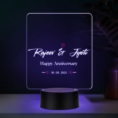 Personalized Couple Night Lamp Custom with Name & Date Bedside Table Lamp | Couple Gift Anniversary, Wedding, Marriage, Valentine Day Multicolored Light (Happy Anniversary)